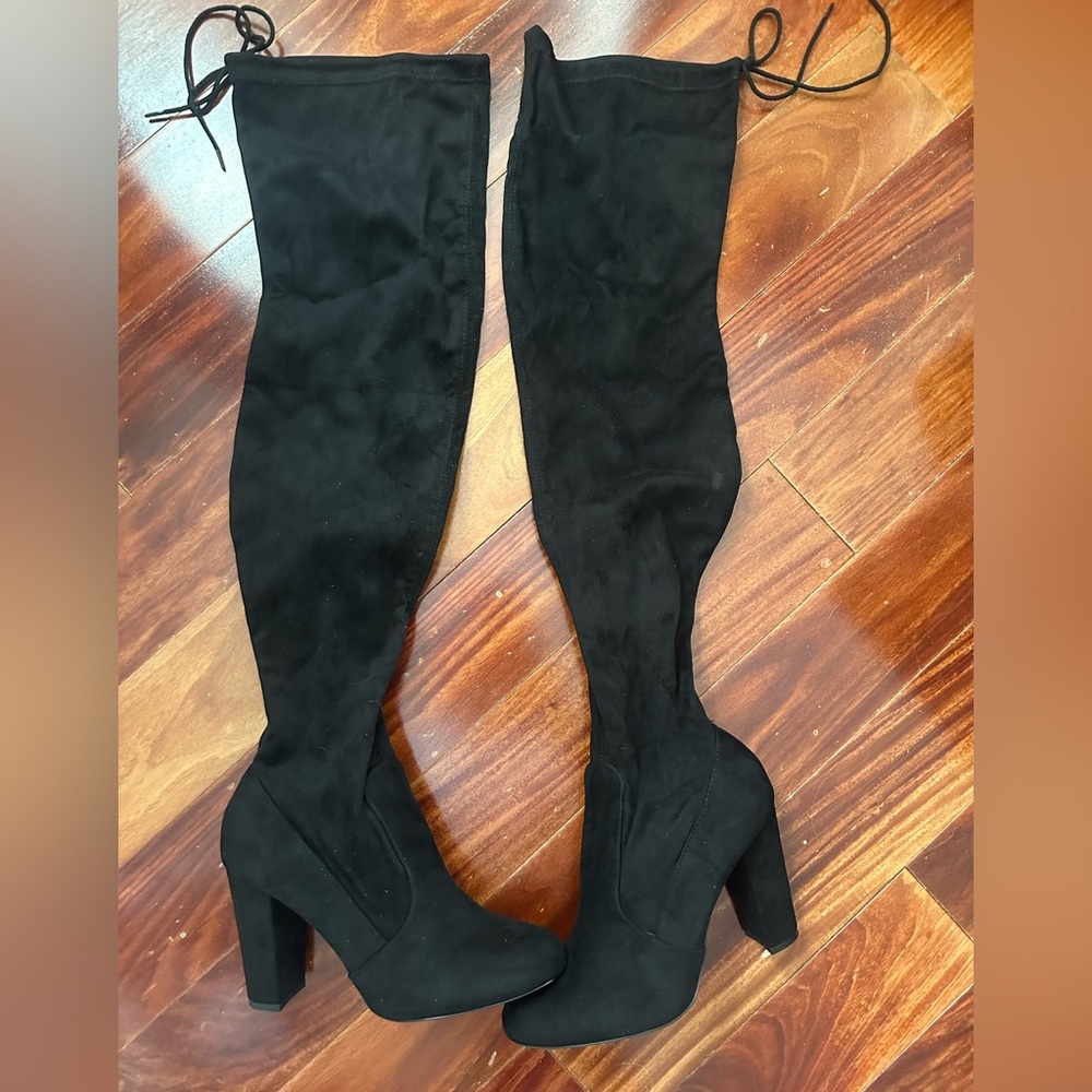 Black Over The Knee Boots High Heeled Size 10 | Faux Suede Olivia Jaymes